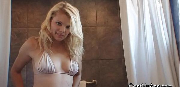  Bikini blonde amateur milks cock in the bathroom